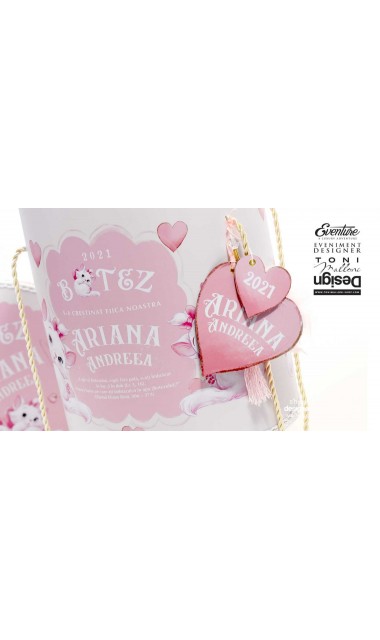 Trusou de botez roz brodat inspirat din desenul animat Pisicile Aristocrate cu pisica Marie 29